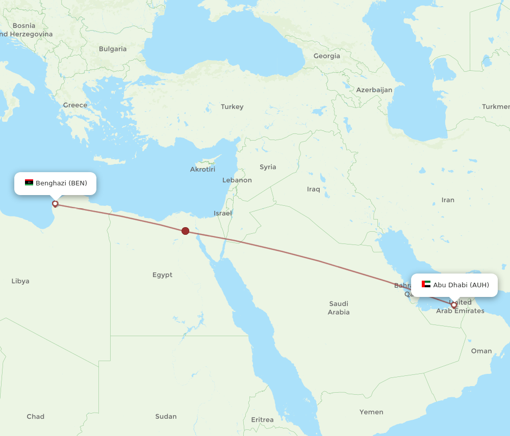 AUH to BEN flights and routes map