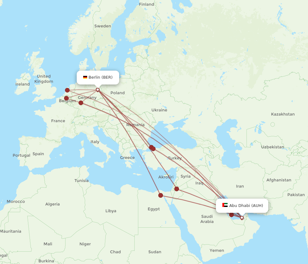 AUH to BER flights and routes map
