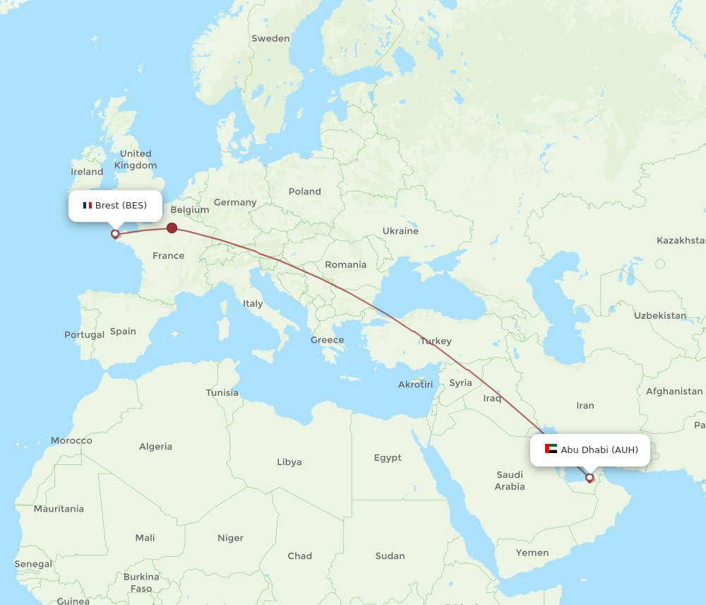 AUH to BES flights and routes map