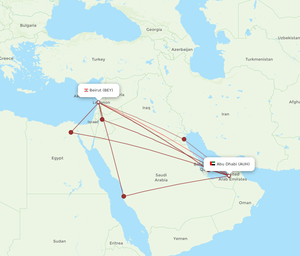 AUH to BEY flights and routes map