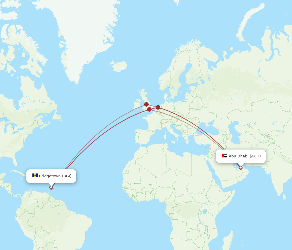AUH-BGI flight routes