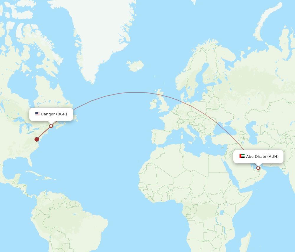 AUH to BGR flights and routes map