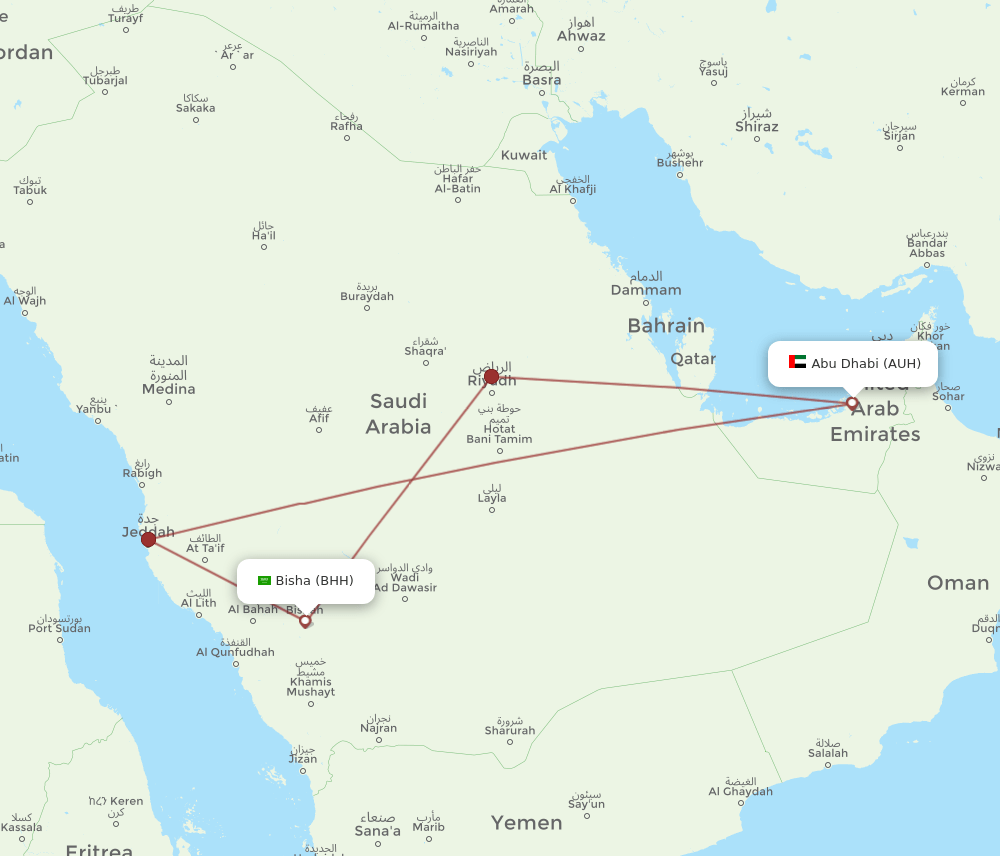 AUH-BHH flight routes