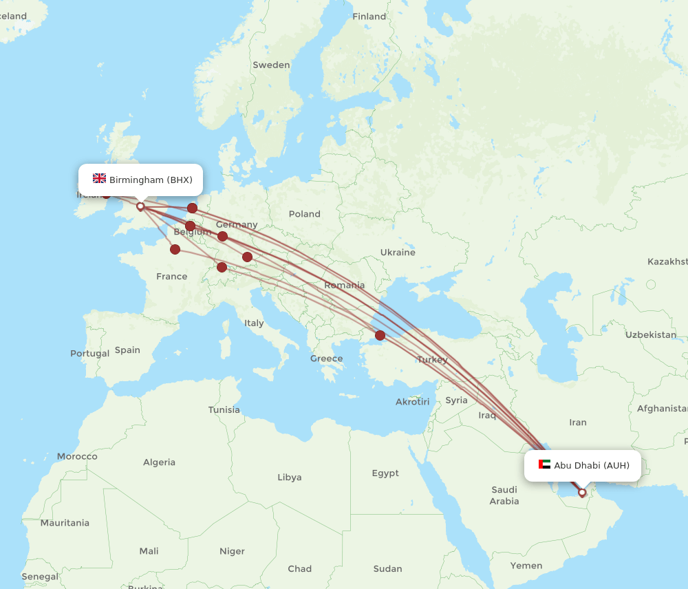 AUH-BHX flight routes