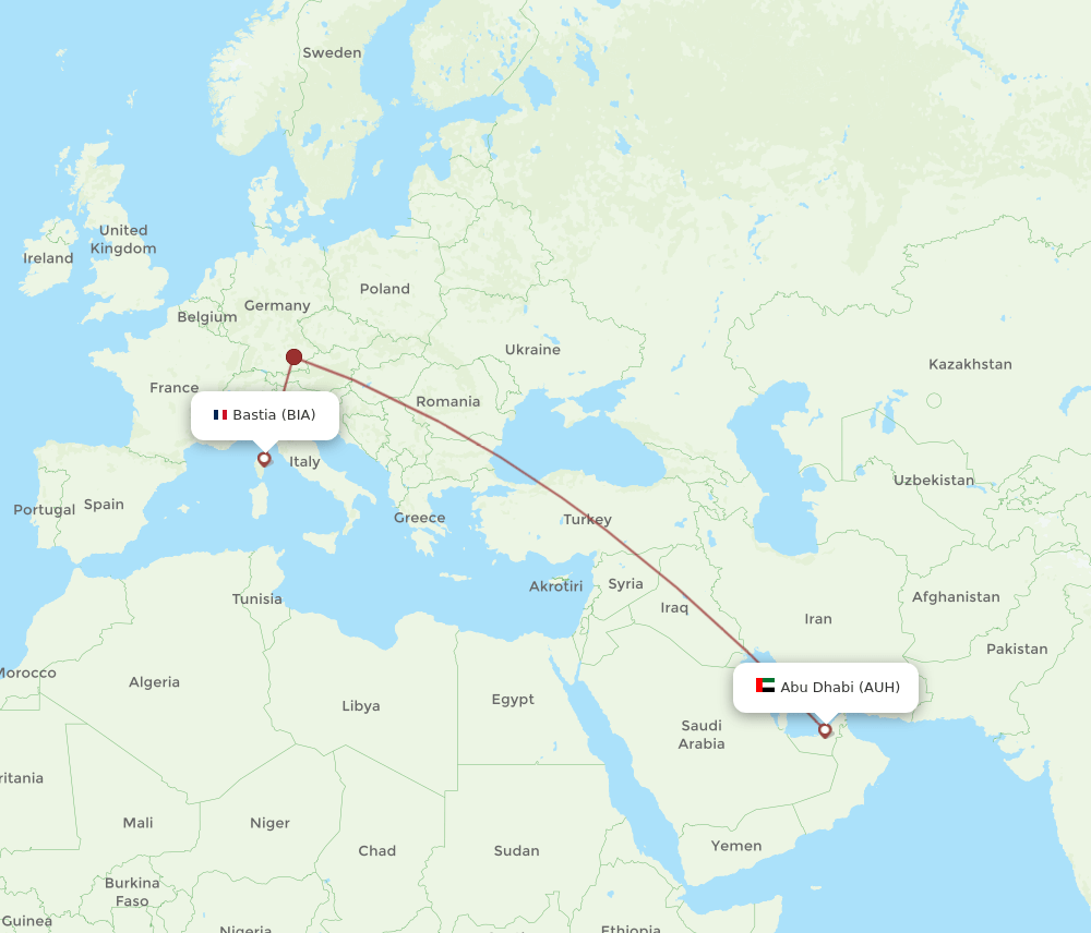 AUH to BIA flights and routes map