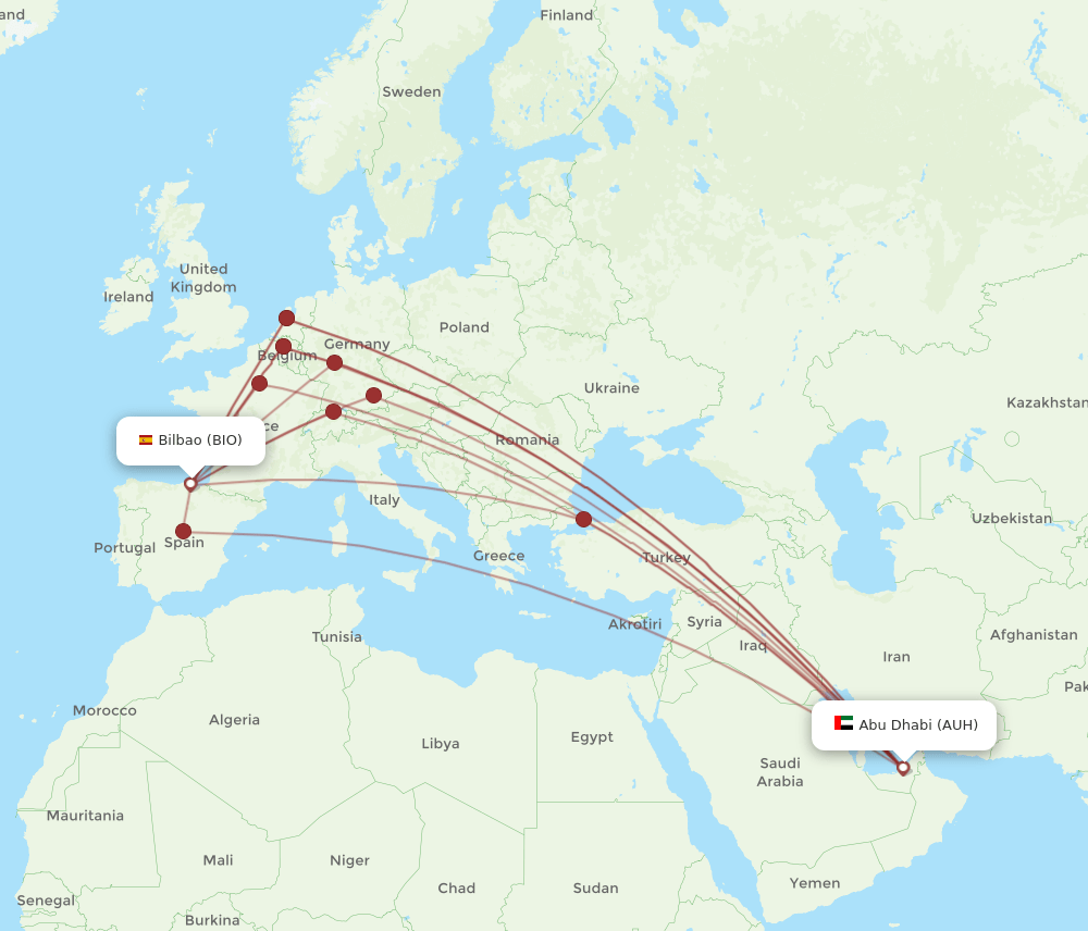 AUH to BIO flights and routes map