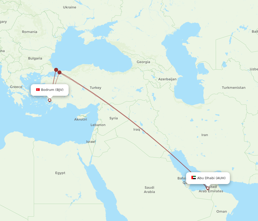 AUH to BJV flights and routes map