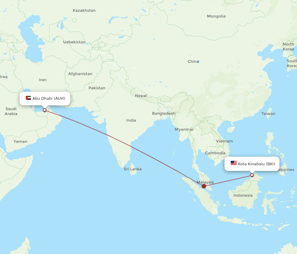 AUH to BKI flights and routes map