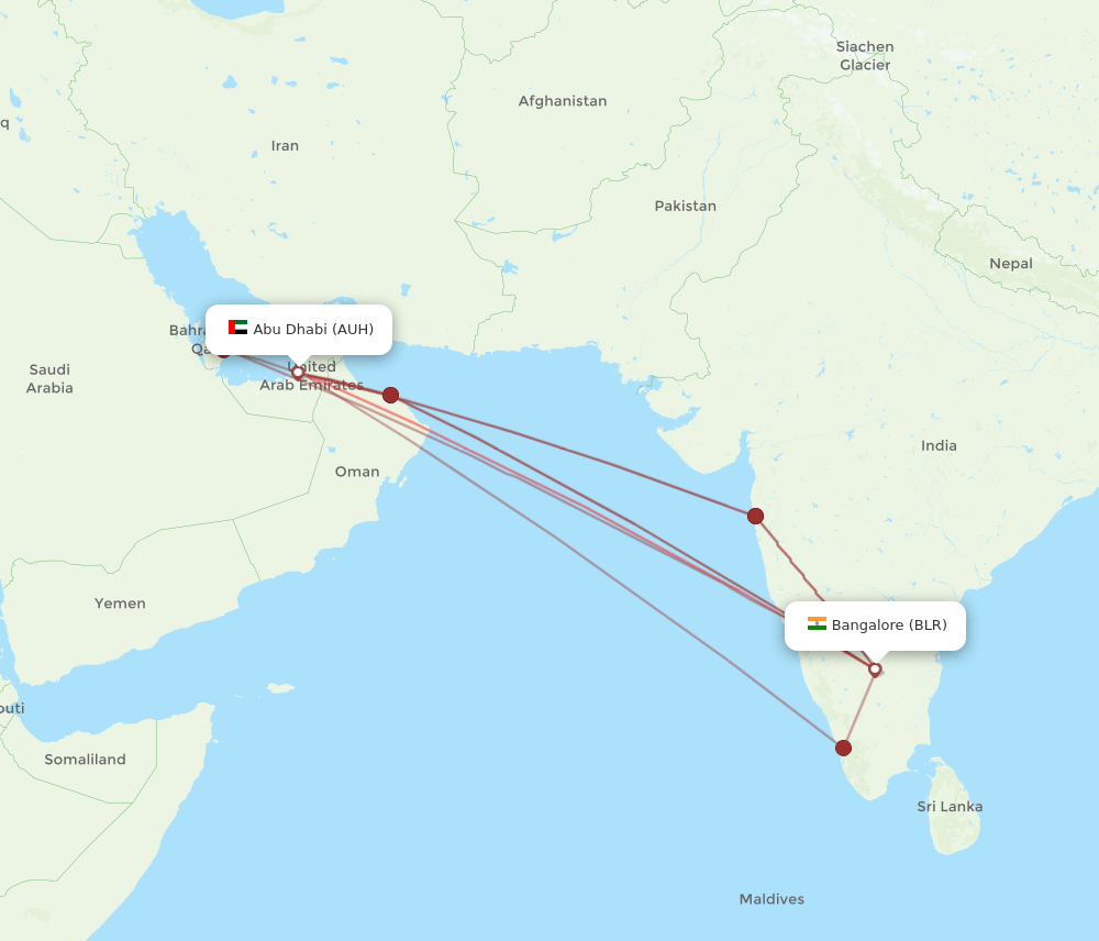 AUH-BLR flight routes