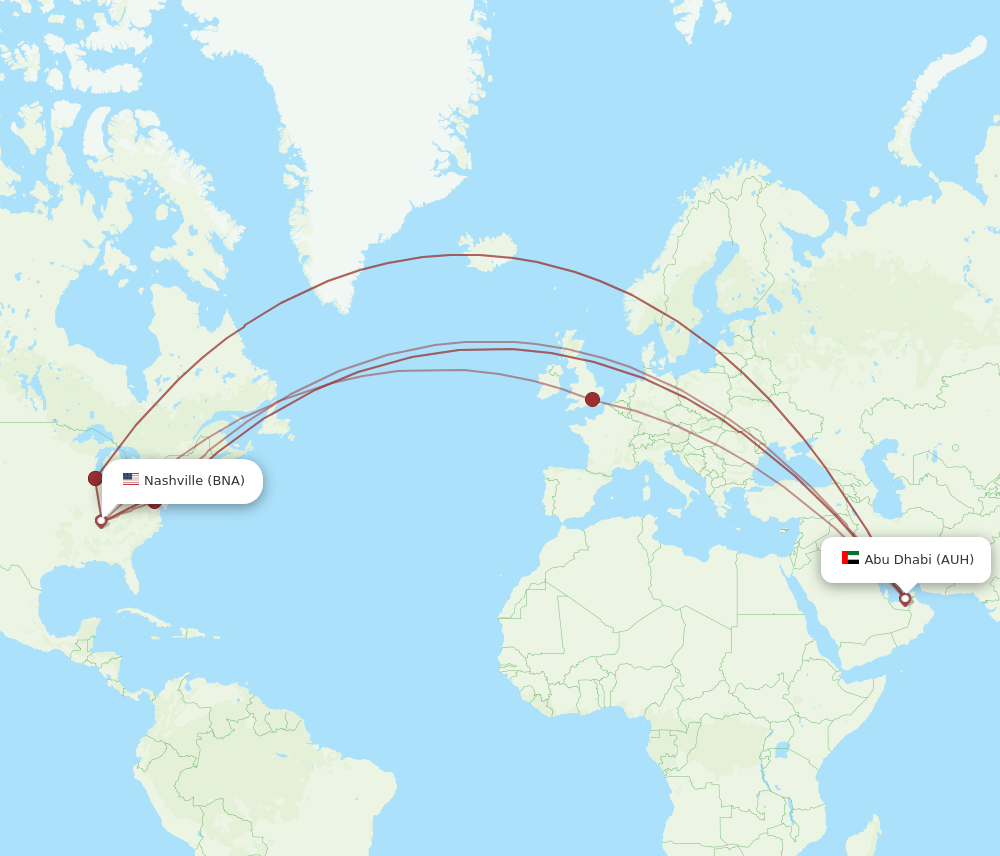 AUH-BNA flight routes