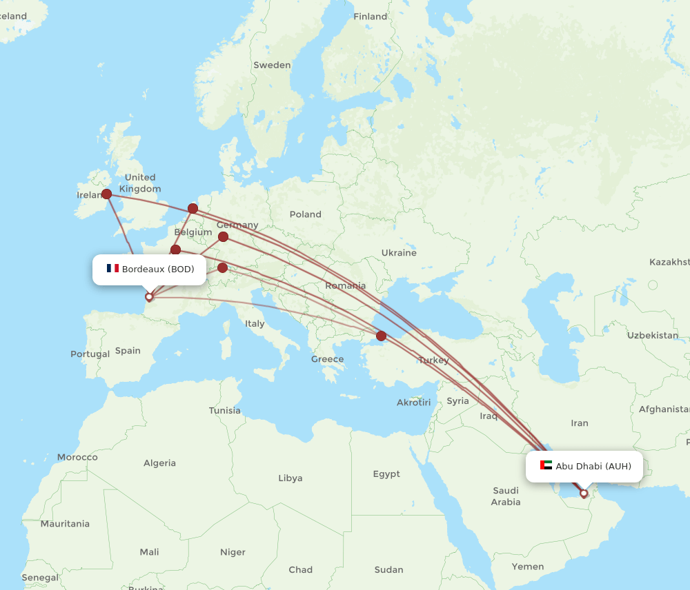 AUH to BOD flights and routes map