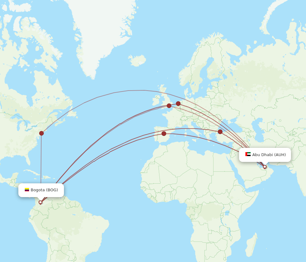 AUH to BOG flights and routes map