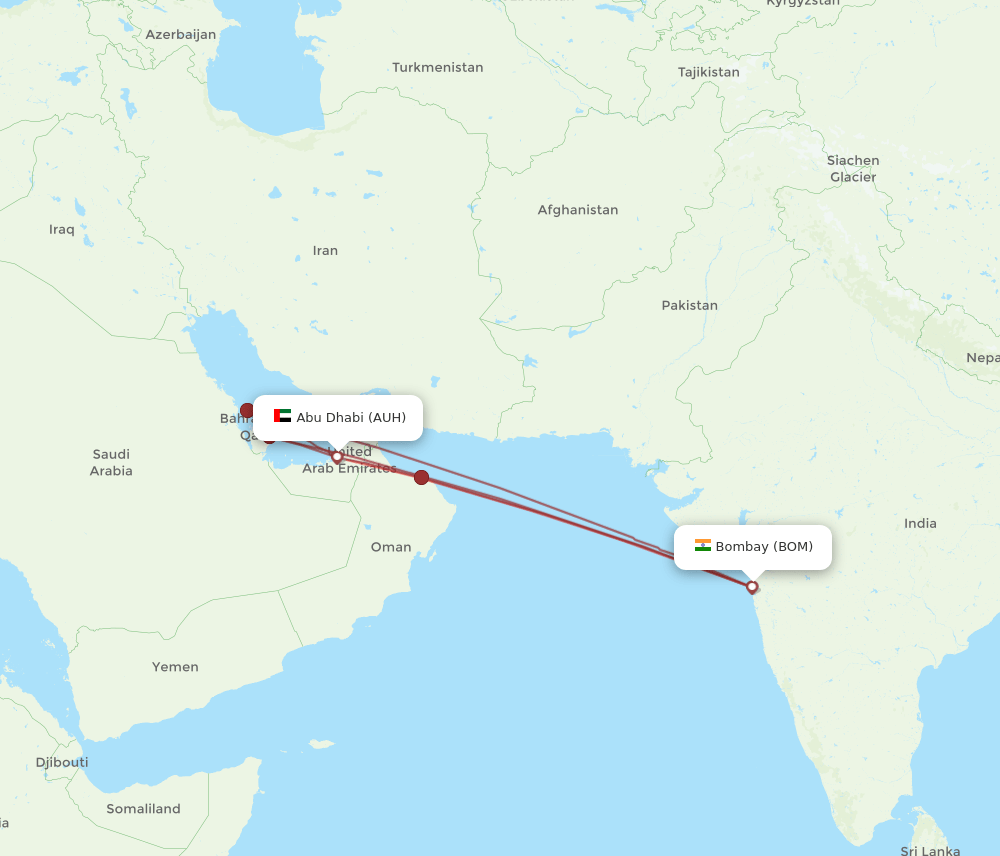 AUH to BOM flights and routes map