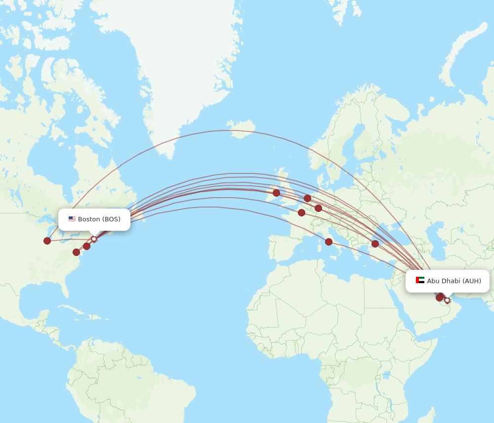 AUH-BOS flight routes