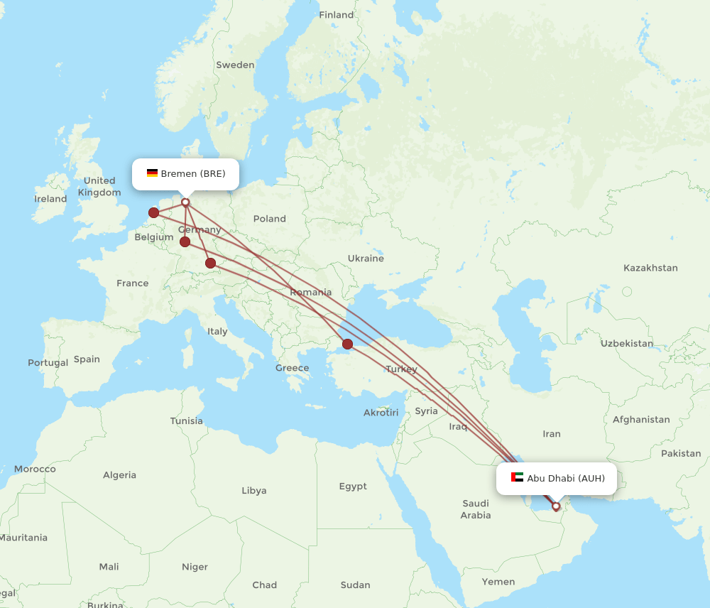 AUH-BRE flight routes