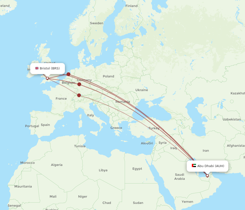 AUH to BRS flights and routes map