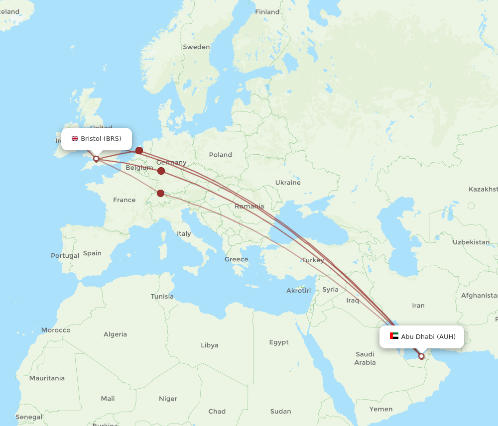AUH-BRS flight routes