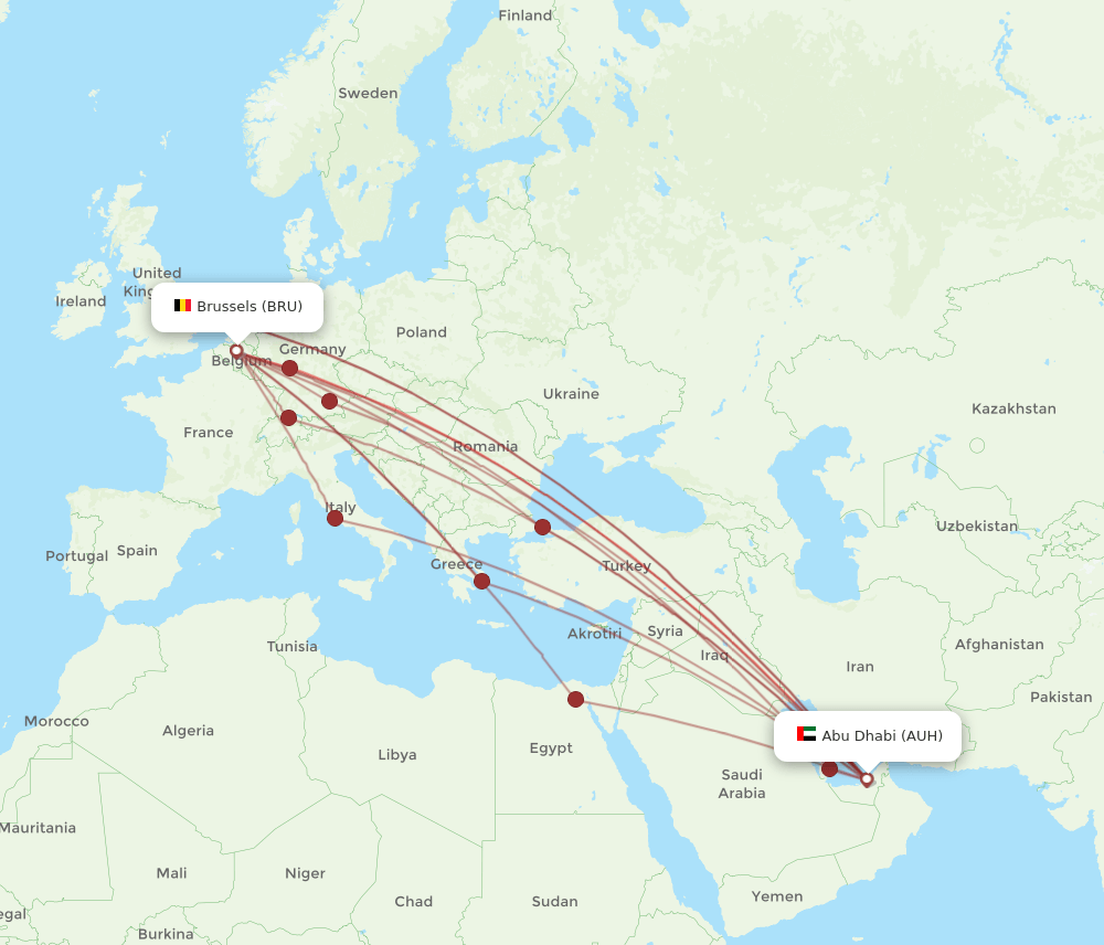 AUH-BRU flight routes
