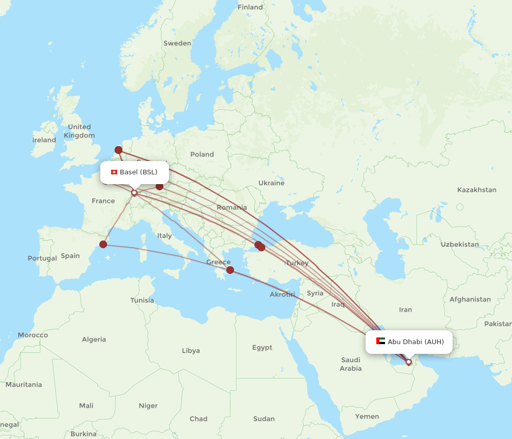AUH to BSL flights and routes map