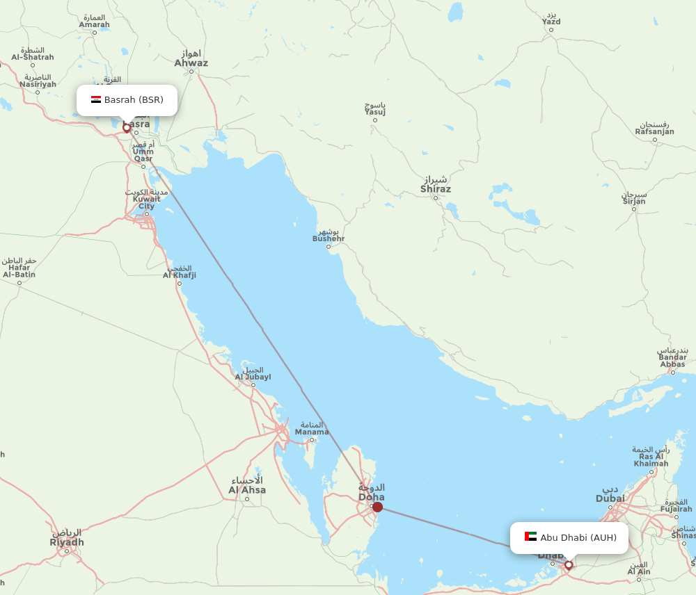 AUH-BSR flight routes