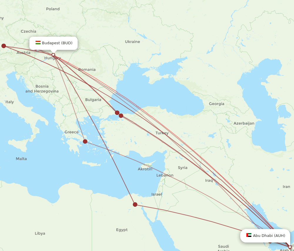 AUH-BUD flight routes