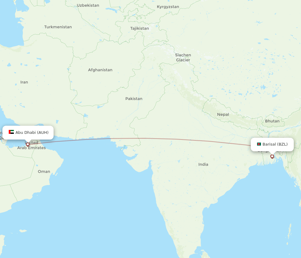 Abu Dhabi - Barisal route map and flight paths