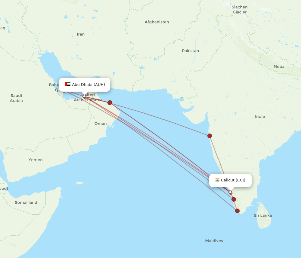 AUH to CCJ flights and routes map