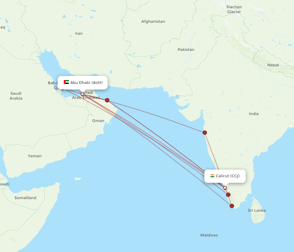 AUH-CCJ flight routes