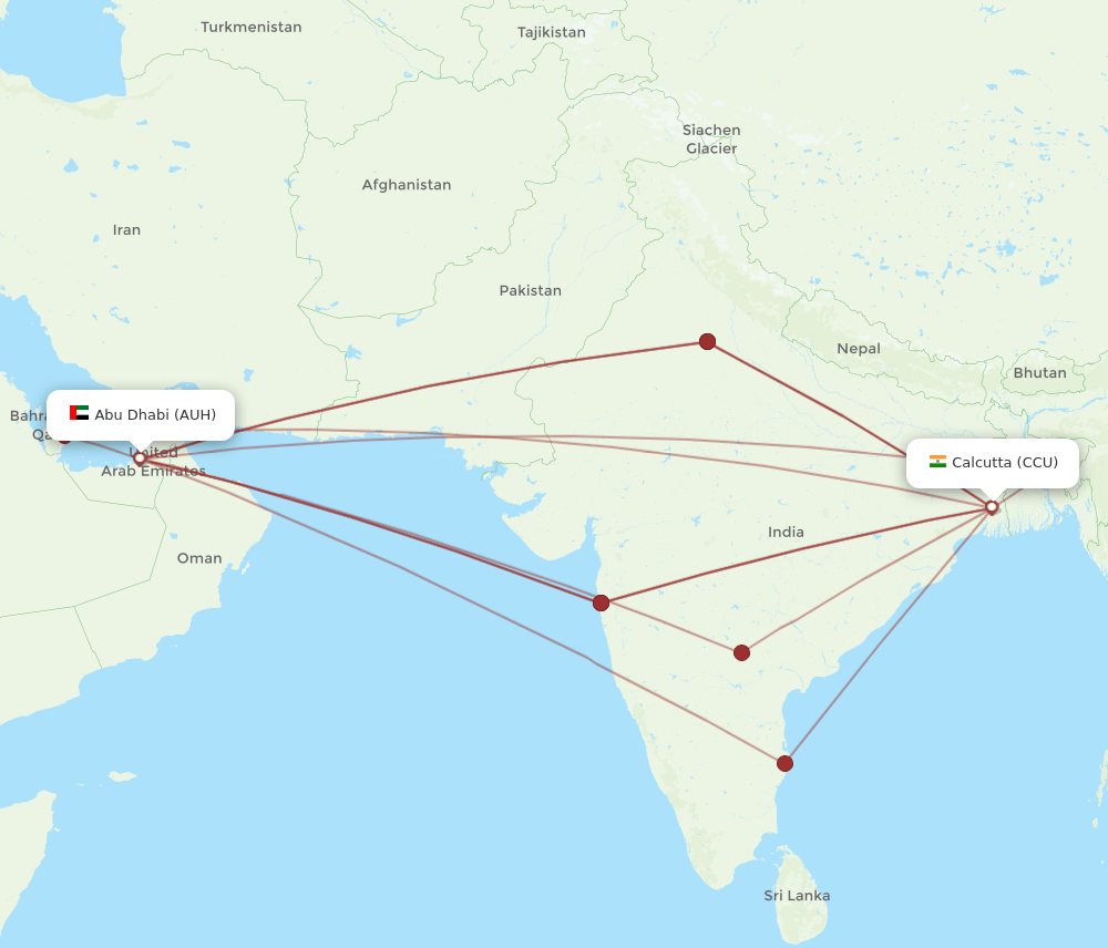 AUH to CCU flights and routes map