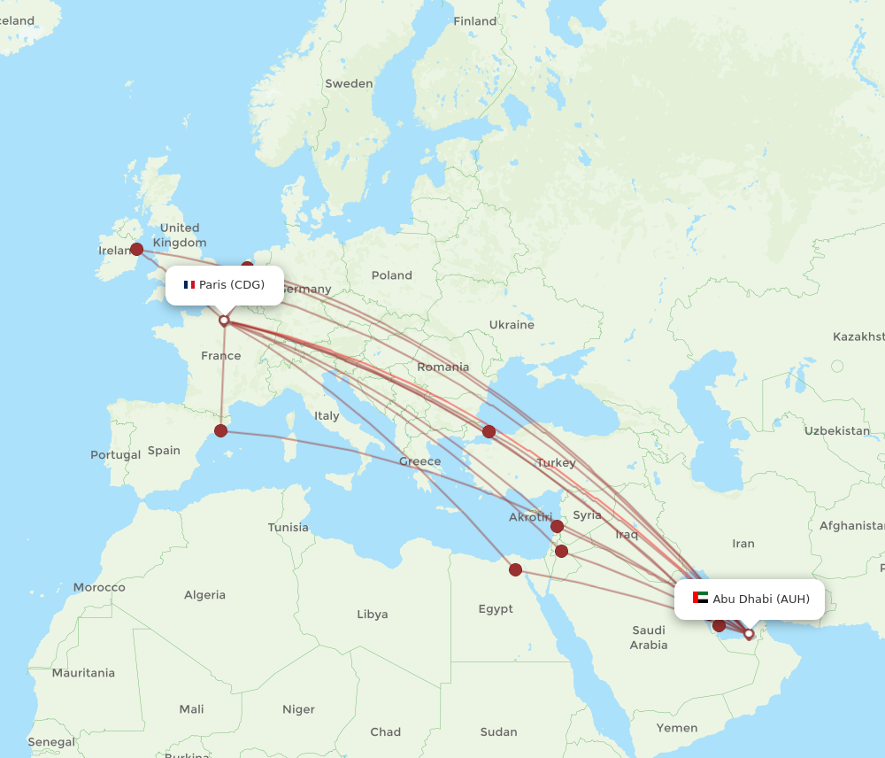 AUH to CDG flights and routes map