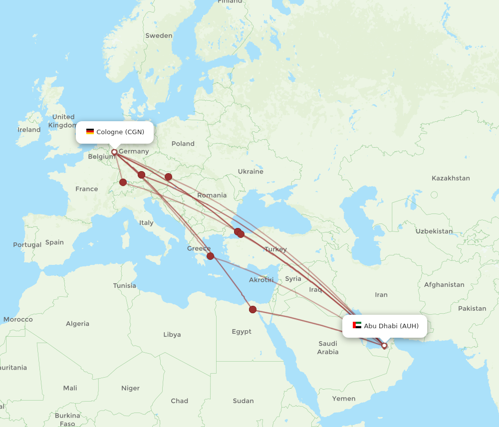 AUH to CGN flights and routes map