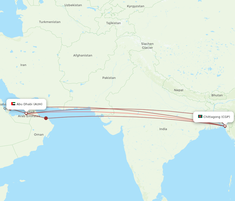 AUH to CGP flights and routes map