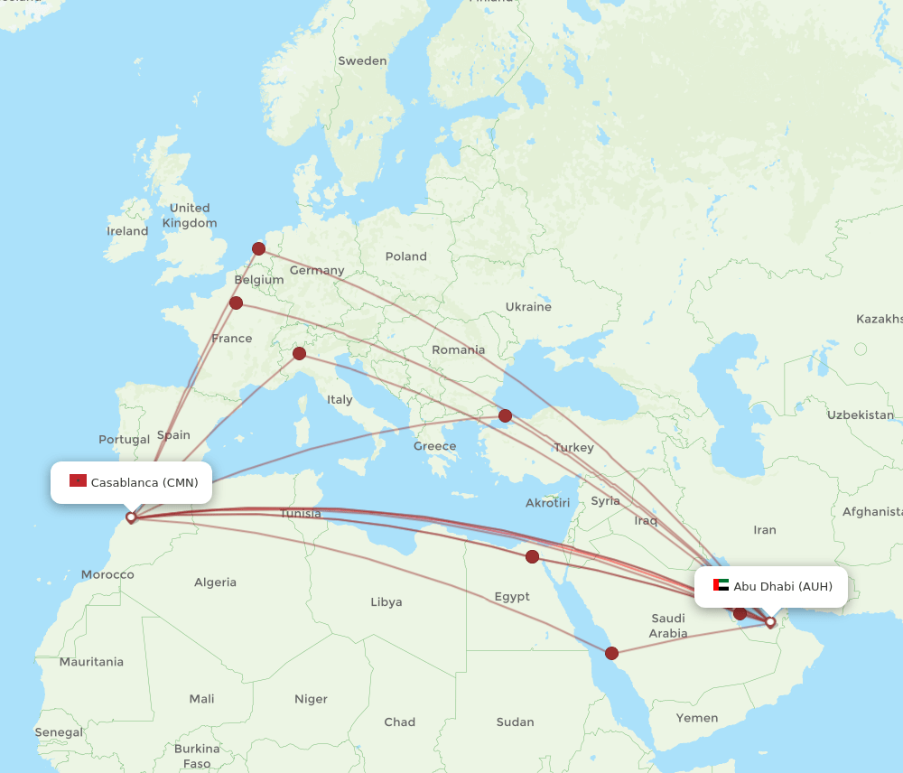 AUH to CMN flights and routes map