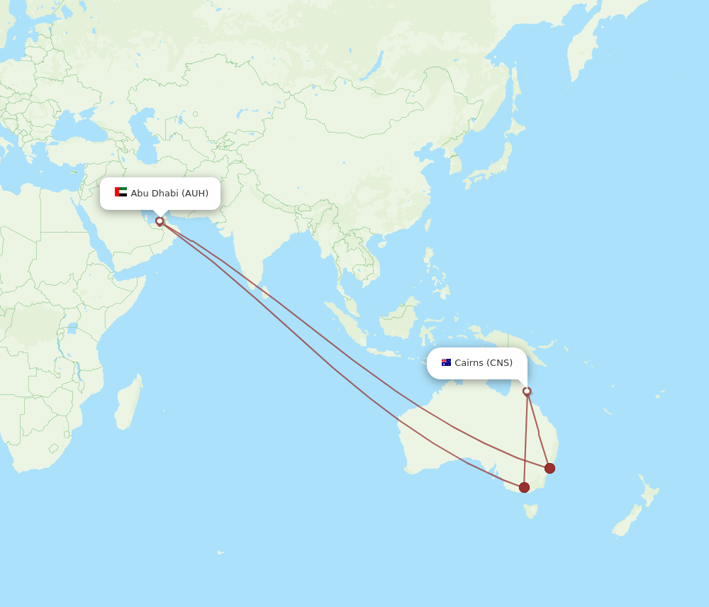 AUH to CNS flights and routes map