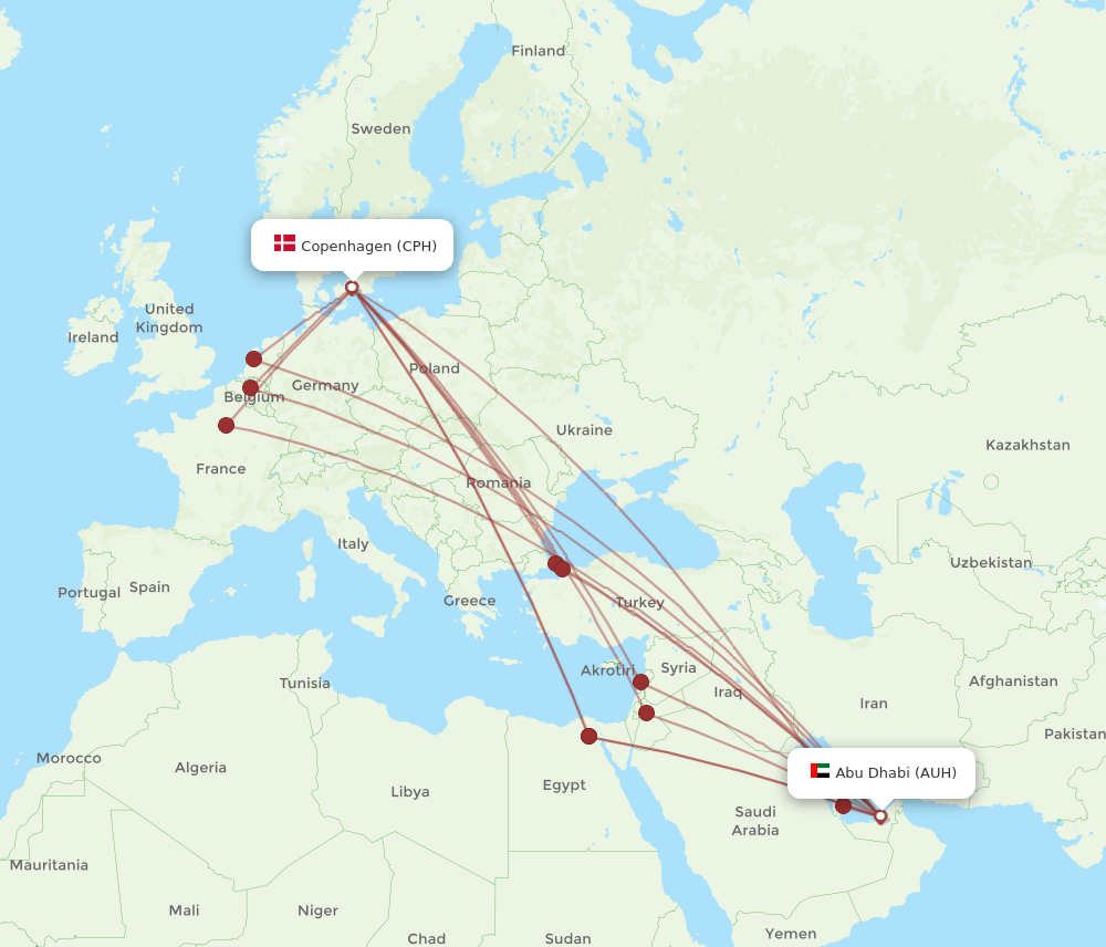 AUH-CPH flight routes