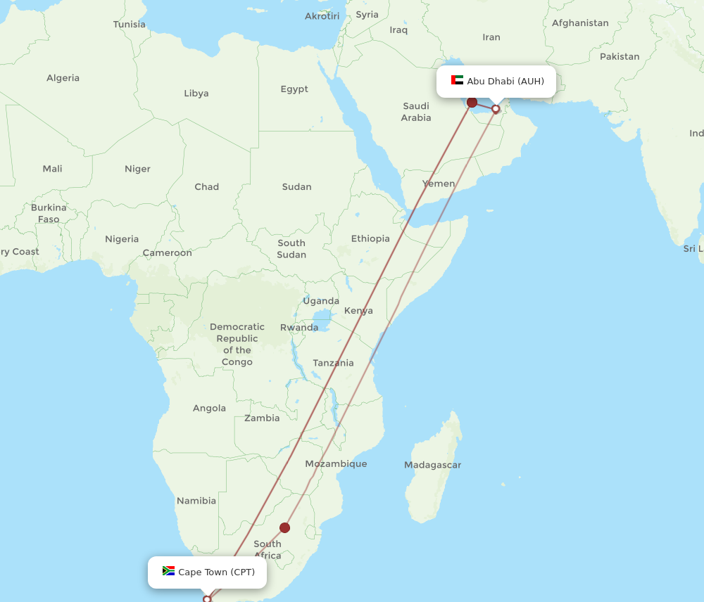 AUH to CPT flights and routes map