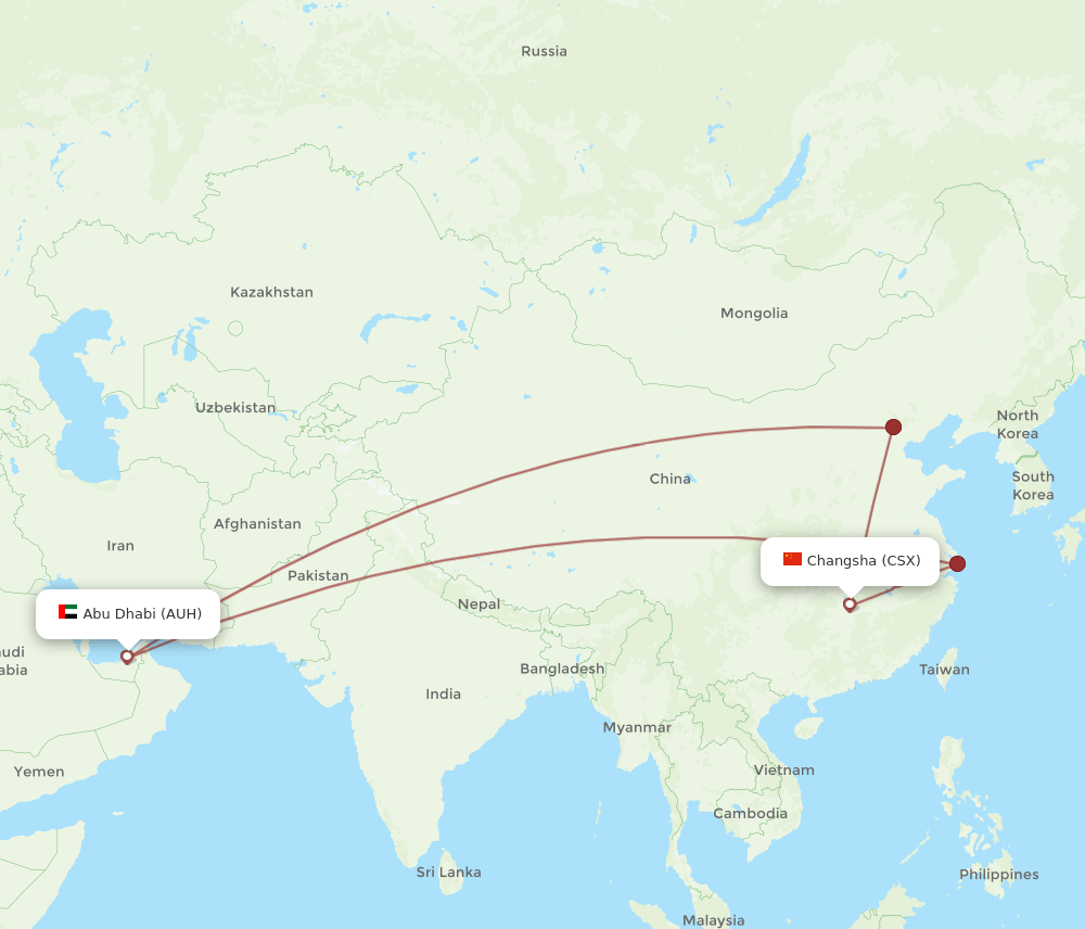 AUH-CSX flight routes