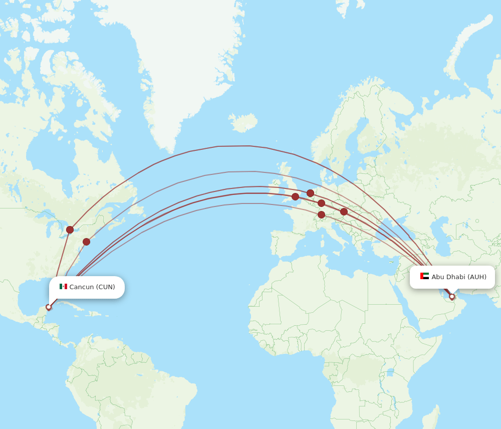 AUH-CUN flight routes