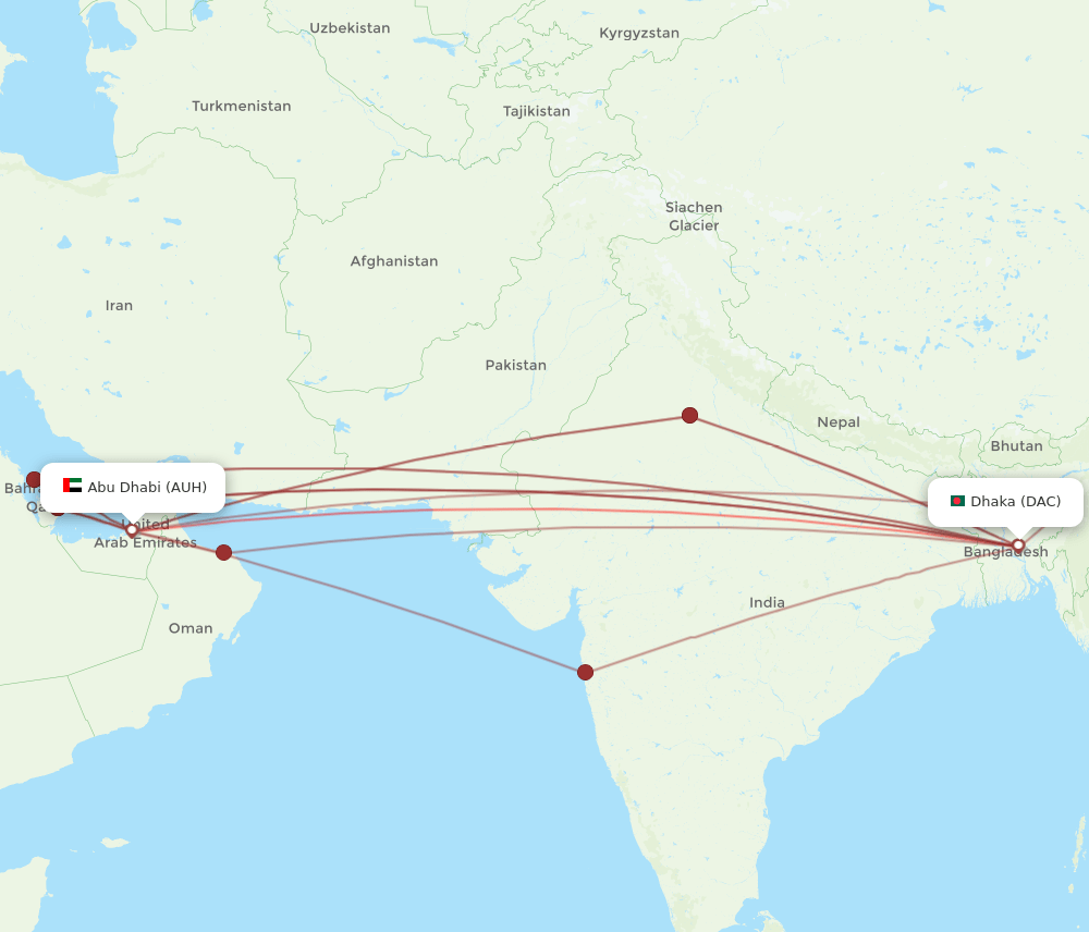 AUH-DAC flight routes