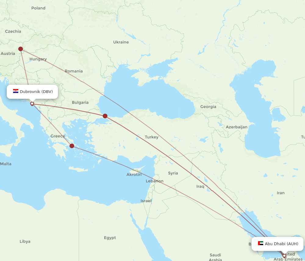 AUH to DBV flights and routes map