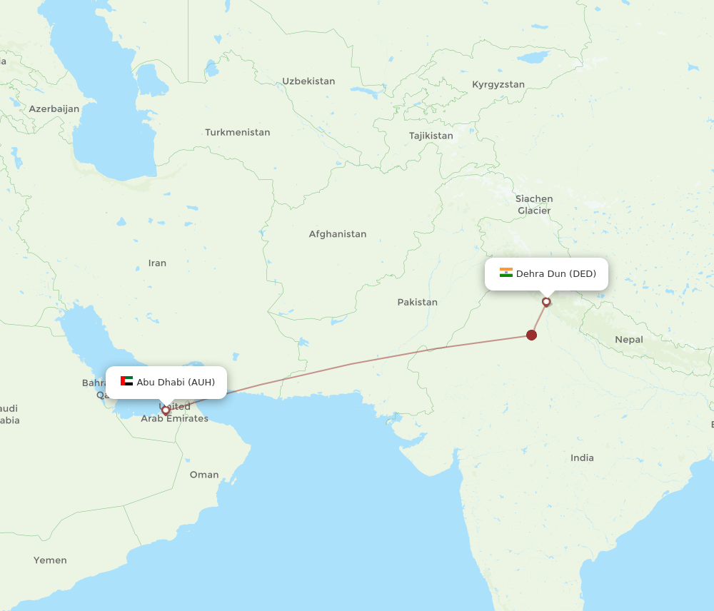 AUH-DED flight routes