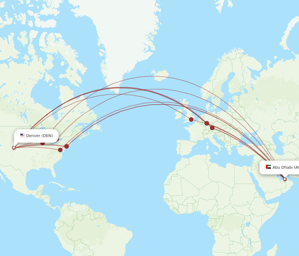 AUH to DEN flights and routes map