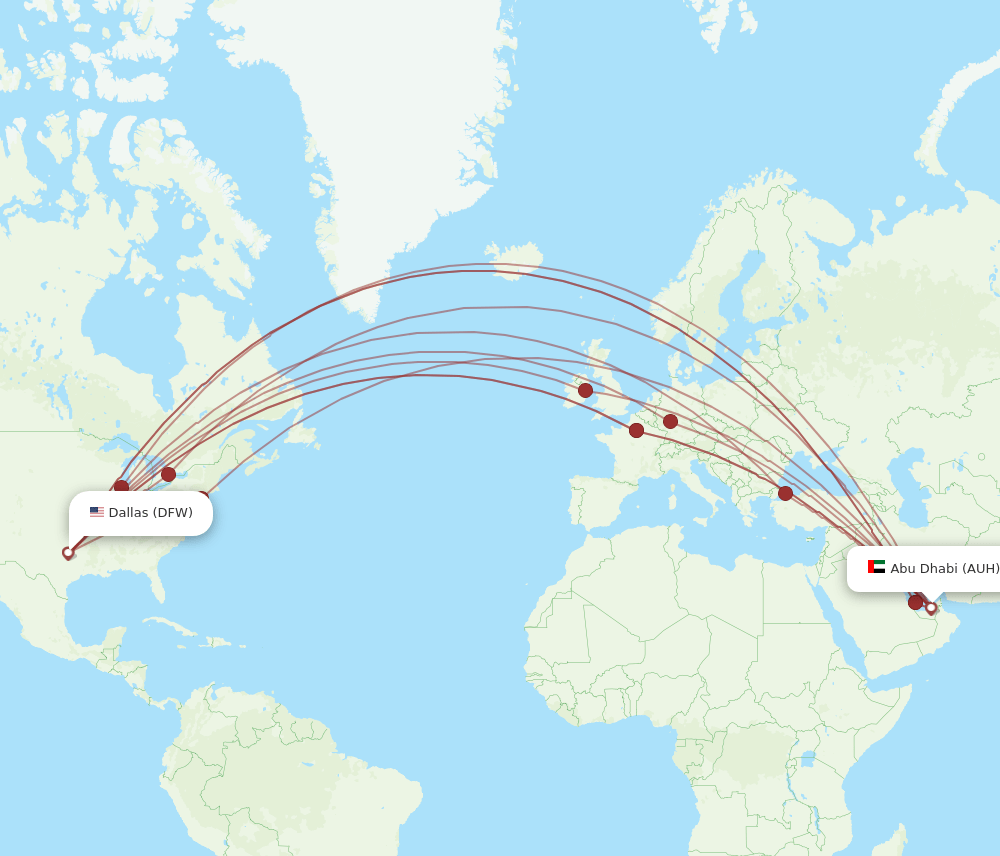 AUH-DFW flight routes