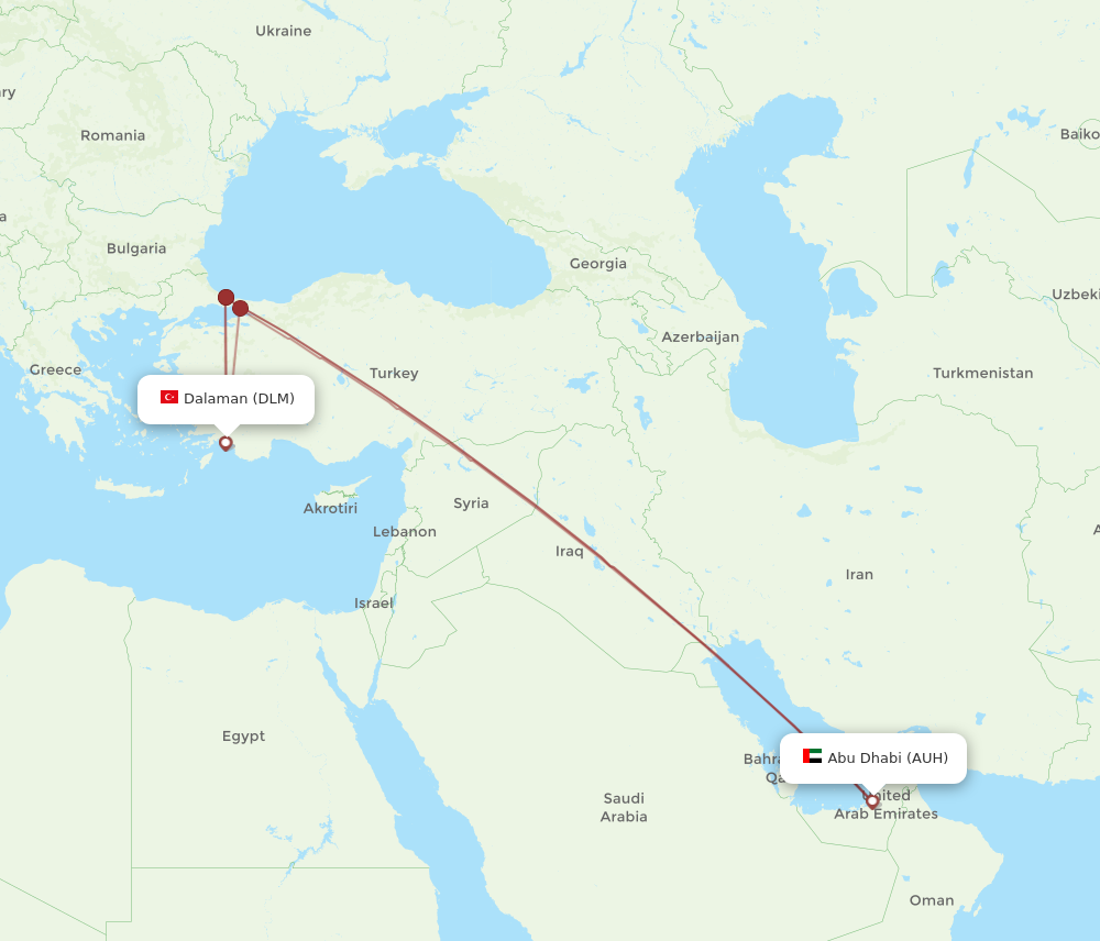AUH to DLM flights and routes map