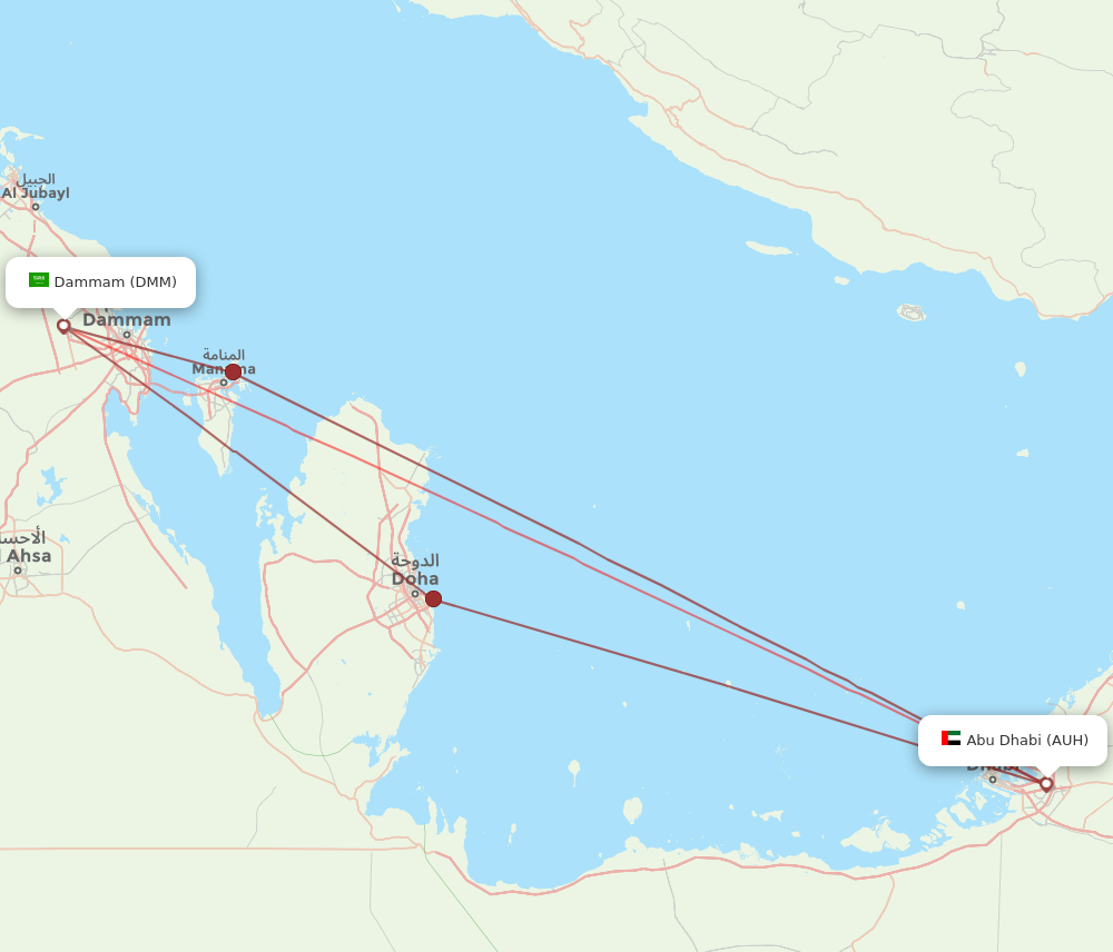 AUH to DMM flights and routes map
