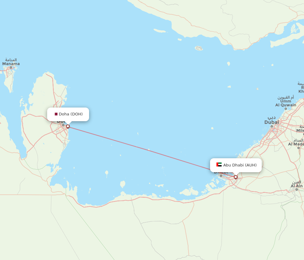 AUH to DOH flights and routes map