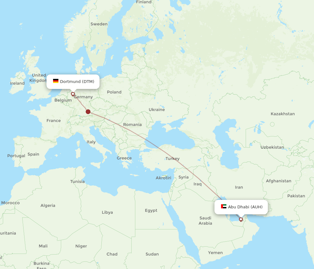 AUH to DTM flights and routes map