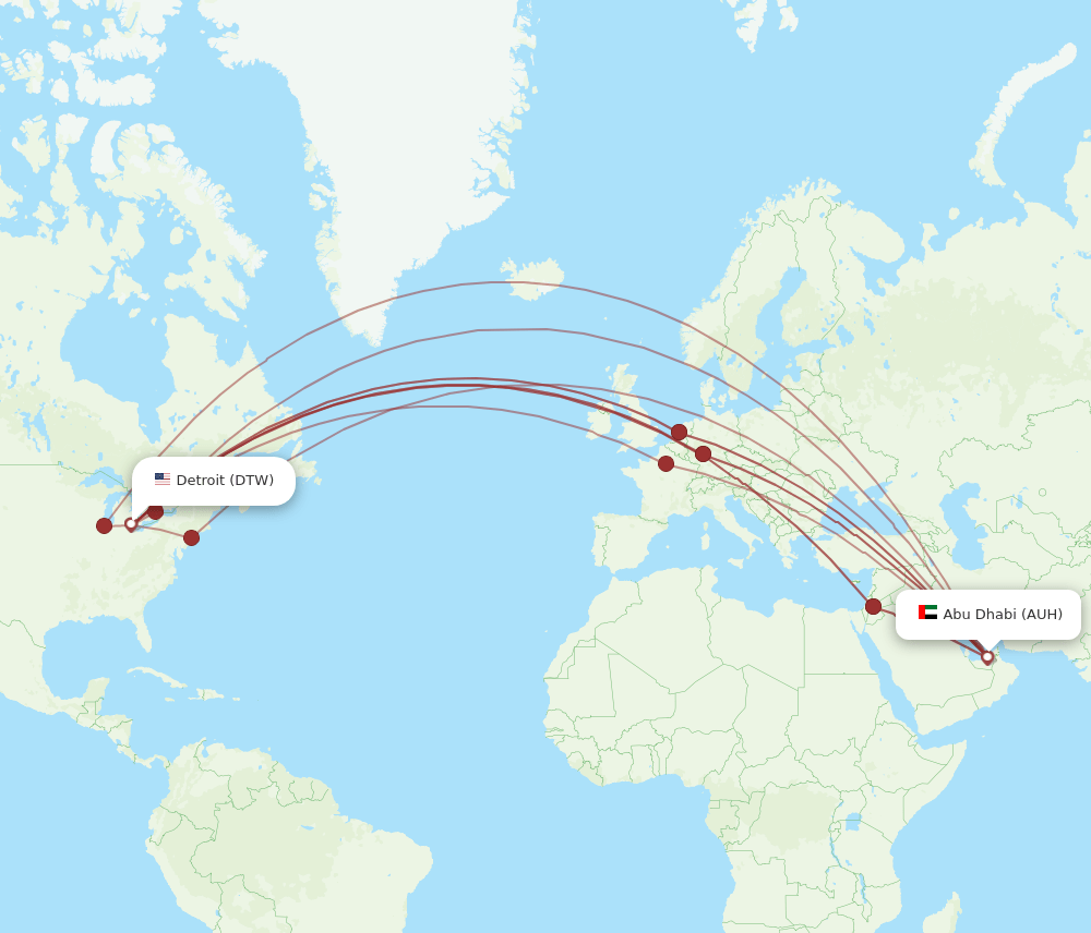 AUH-DTW flight routes
