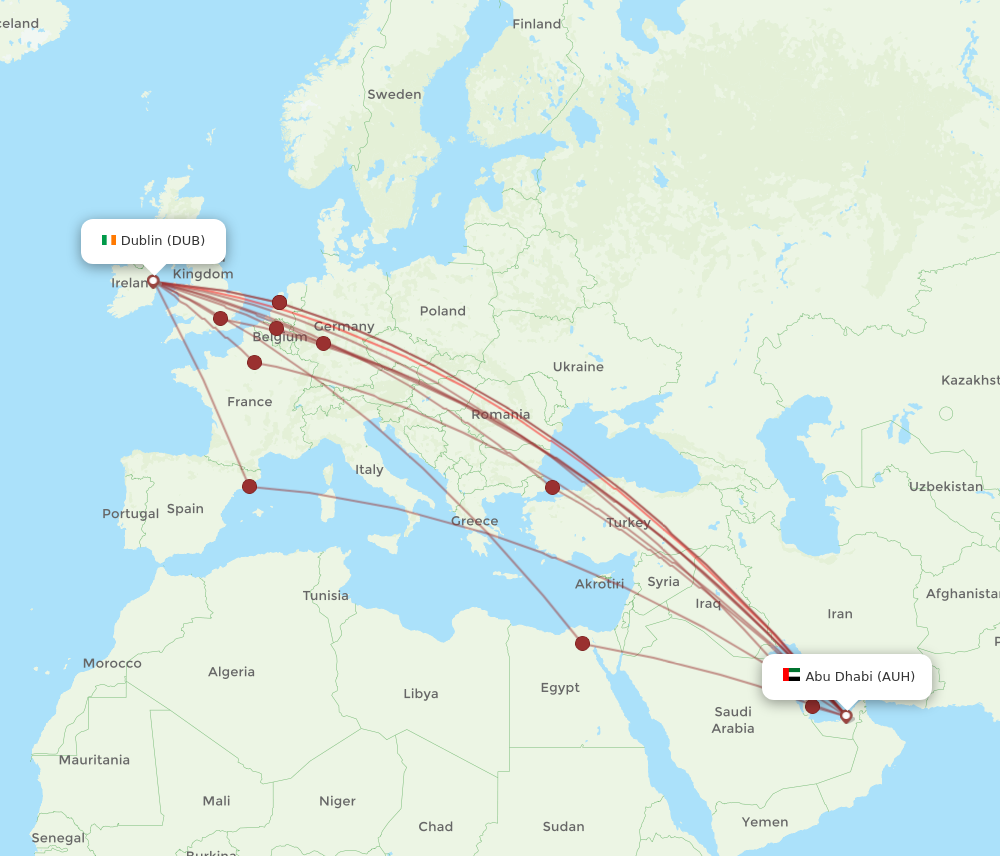 AUH to DUB flights and routes map