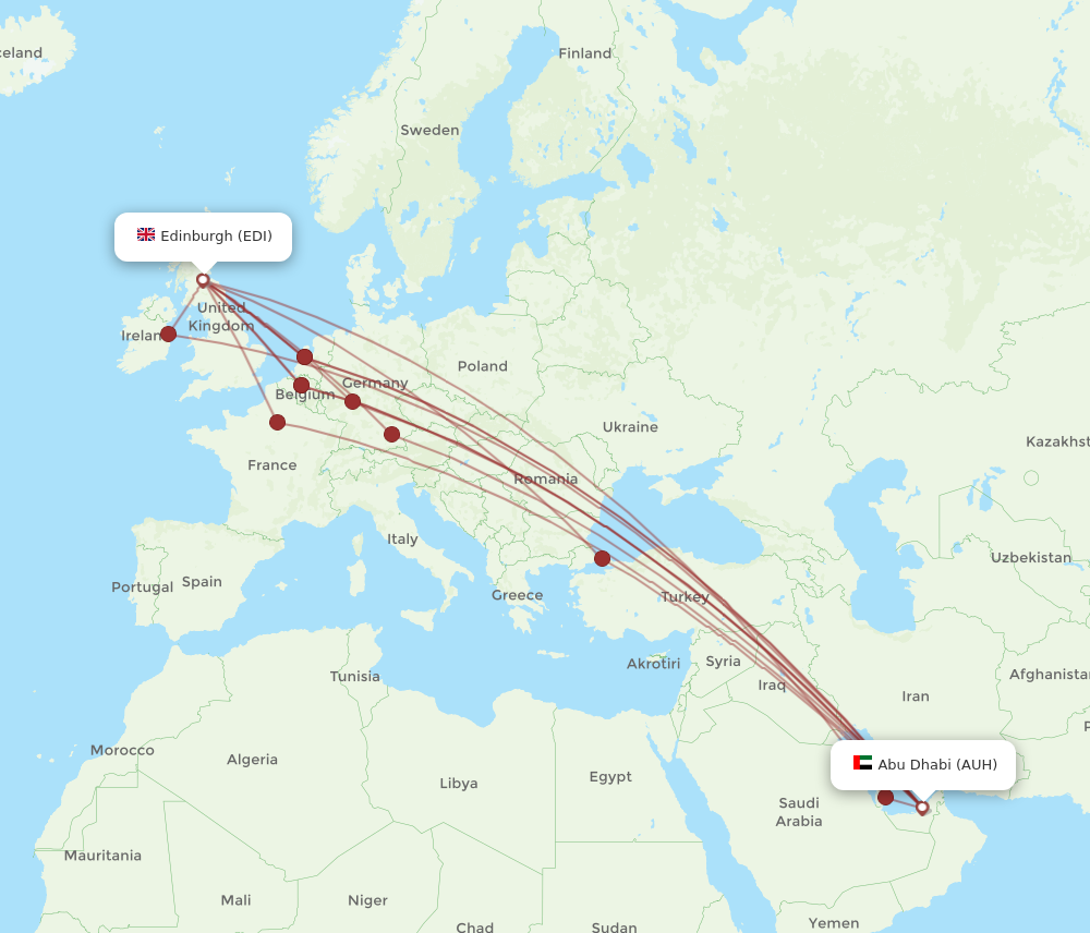 AUH to EDI flights and routes map